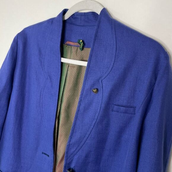 Vintage Geiger Linen Satin Lined Indigo Blue jacket Medium #TT - Picture 4 of 14